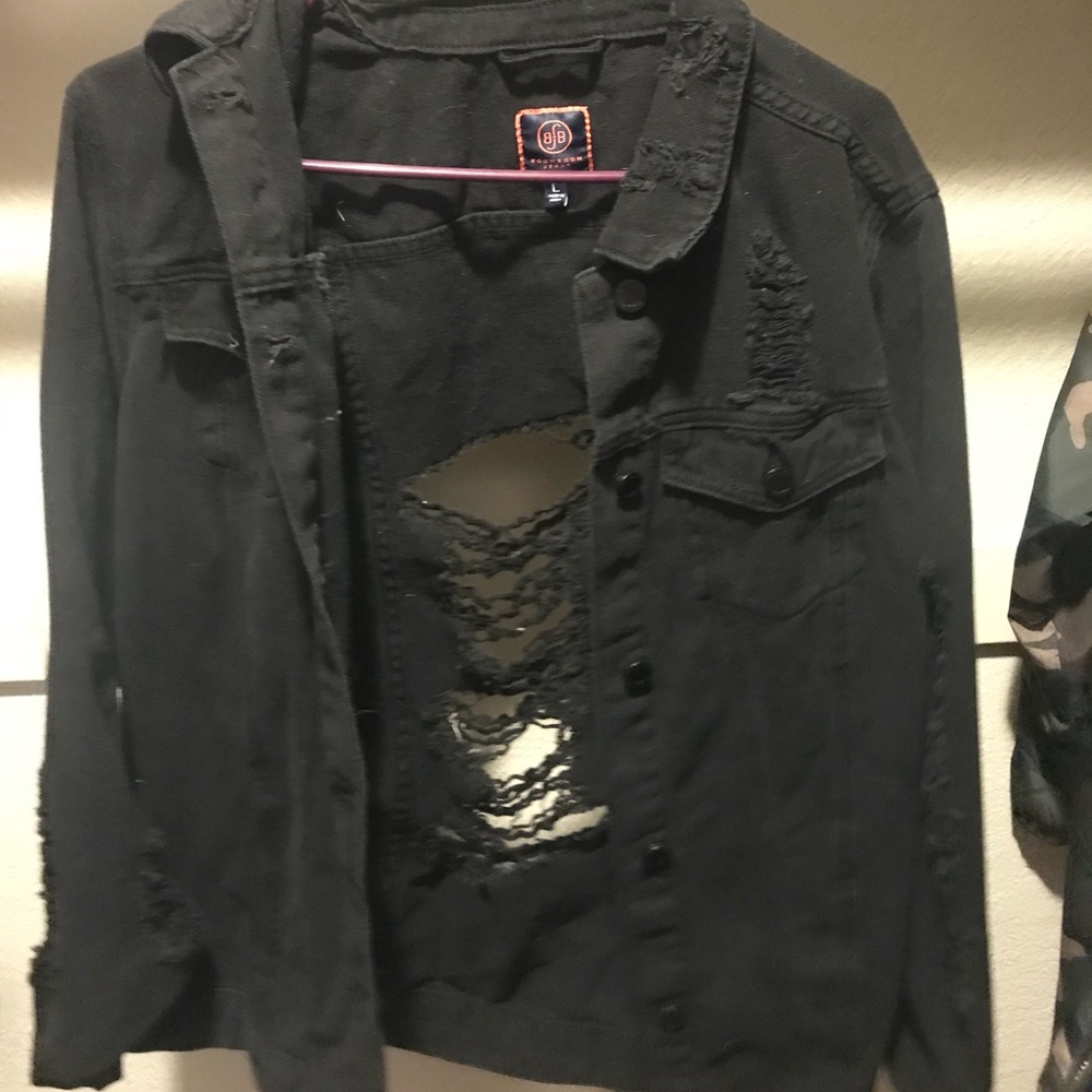 Distressed black jean jacket